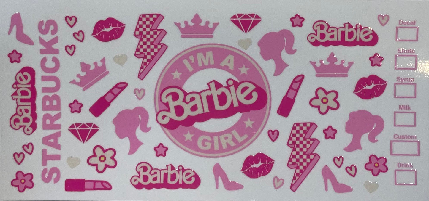 Barbie - 16 oz UV DTF Wraps.