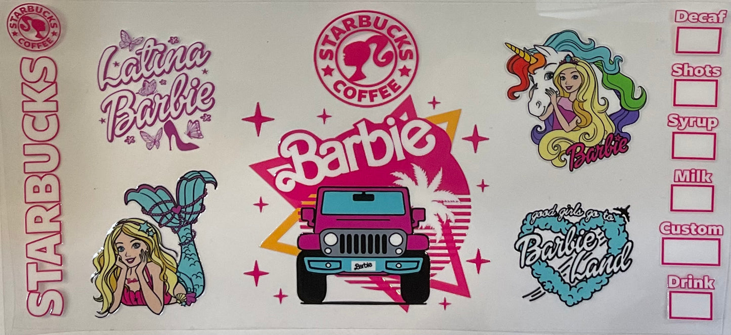 Barbie - 16 oz UV DTF Wraps.