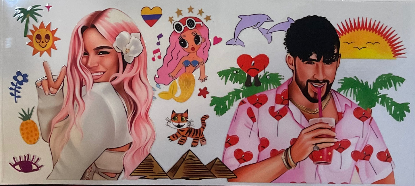 Karol G/ Bad Bunny - 16 oz UV DTF Wraps.